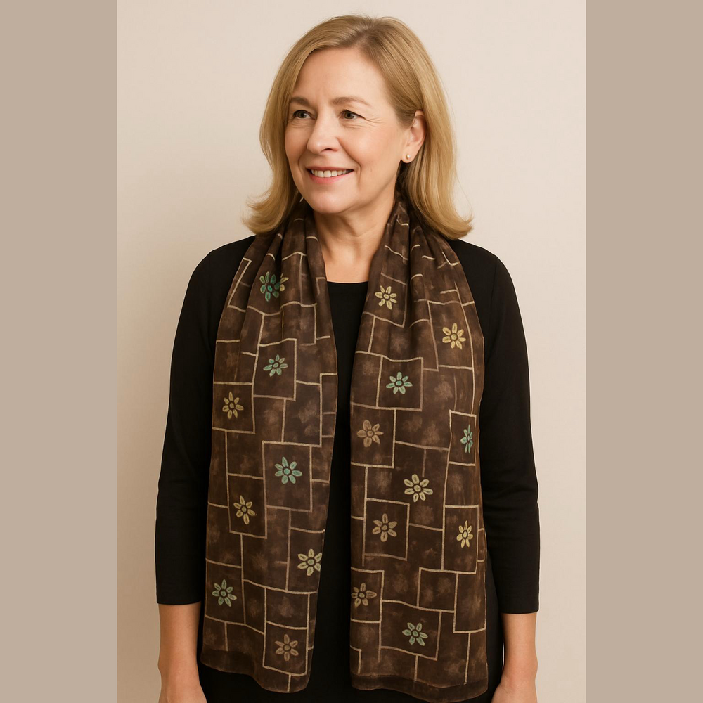 Sheer Geometric Floral Rectangle Scarf 12.5” Wide